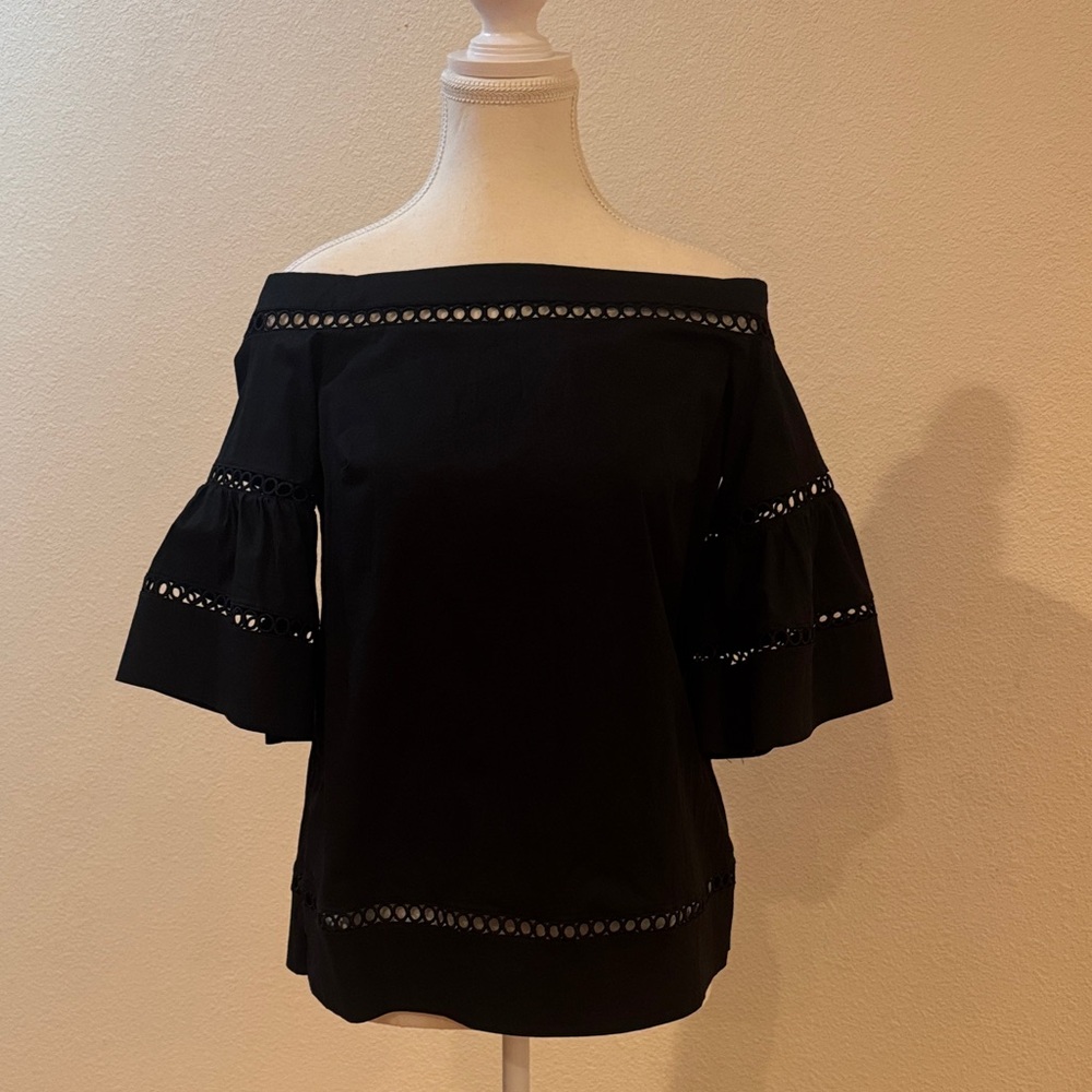 Michael Kors Black Eyelet Off-Shoulder Top